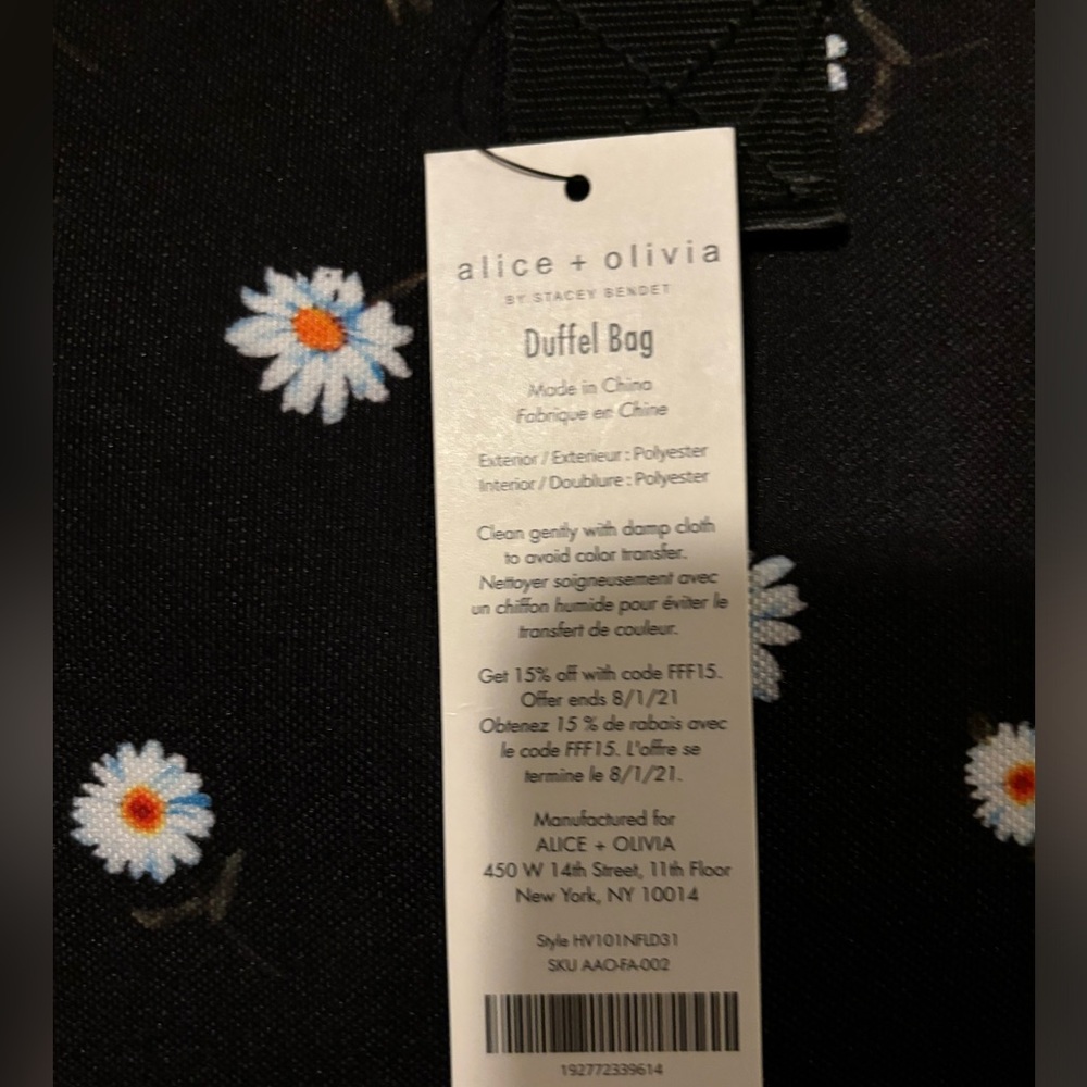 NWT black floral Alice + Olivia duffel bag - Picture 4 of 5
